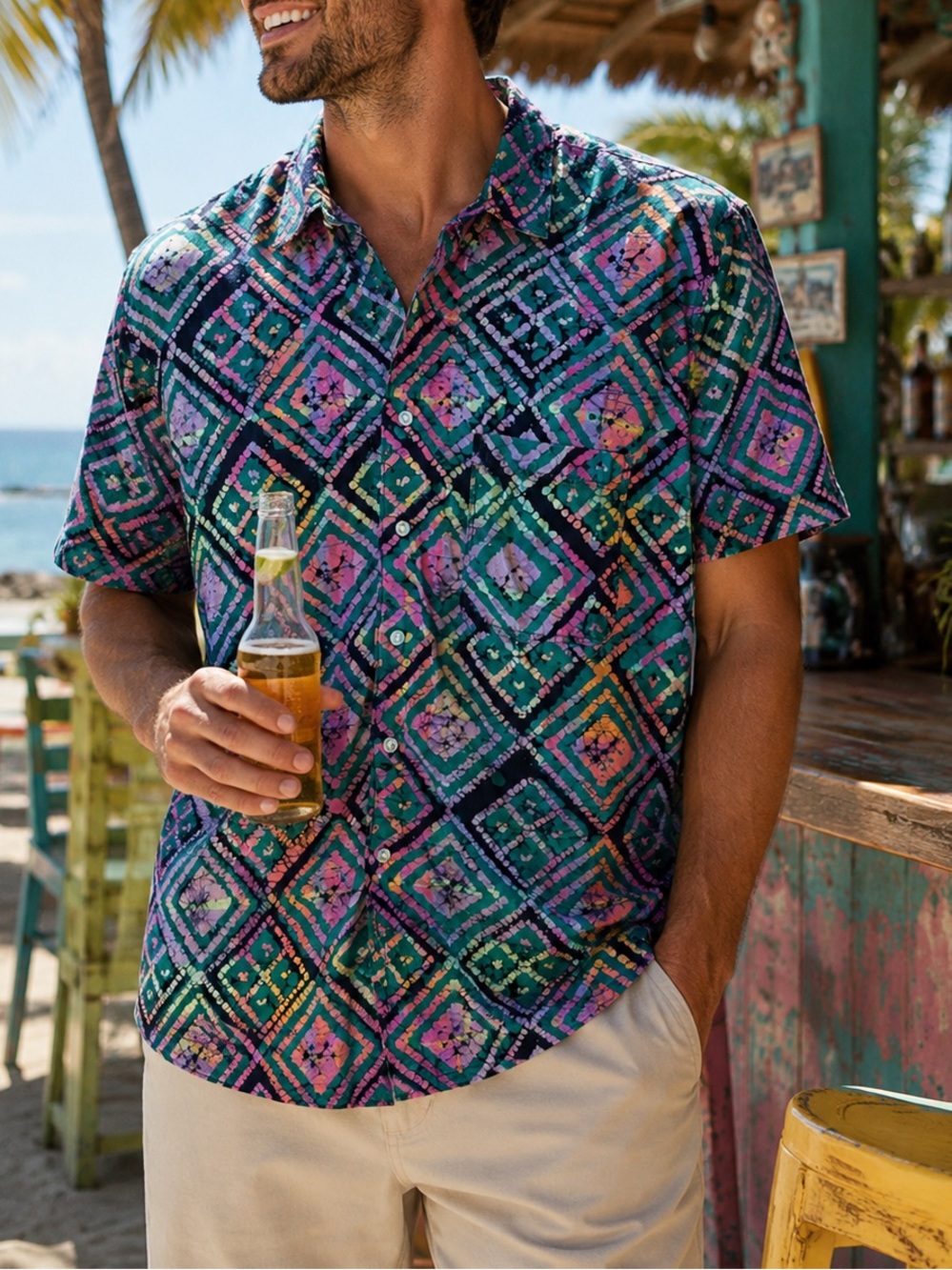Vintage Kensington Collection Men’s M Batik Geometric Short Sleeve Button Shirt